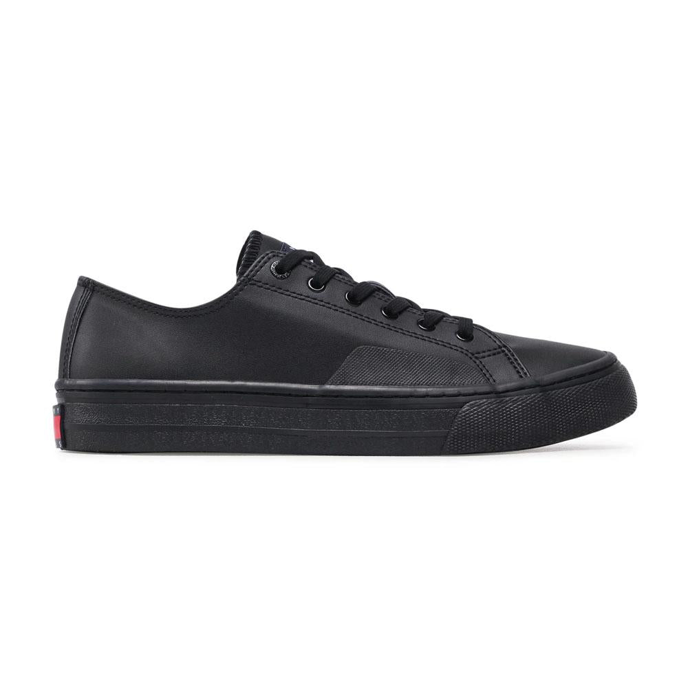 Tommy Hilfiger Casual Masculino Tommy Jeans Mens Leather Vulc Black