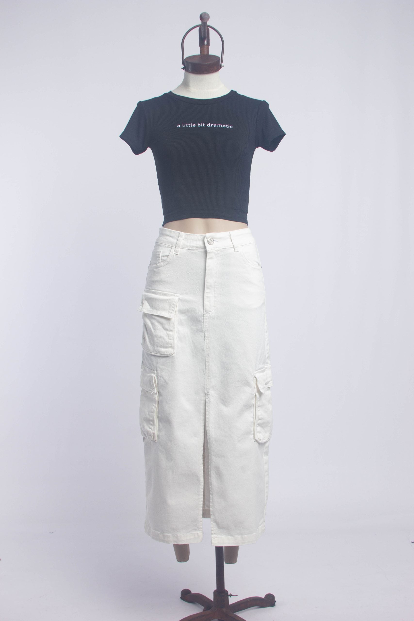 Pollera Femenino  Cargo Denim Blanco