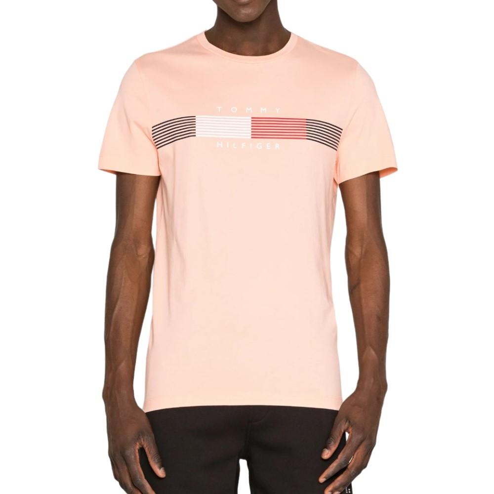 Tommy Hilfiger T-Shirt Masculino Im Chest Corp Stripe Graphic Sunset Peach