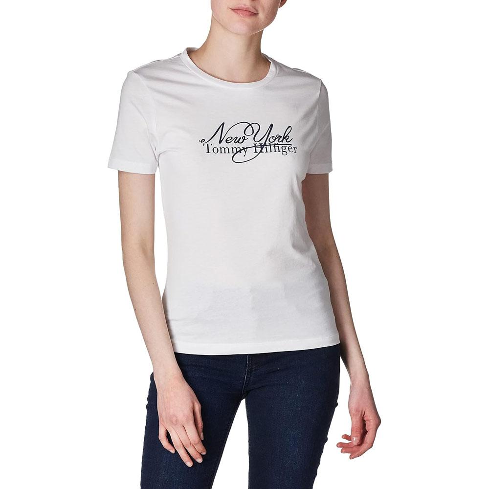 Tommy Hilfiger Remera Femenino IM SLIM LUX NY SCRIPT O-NK SS OPTIC WHITE