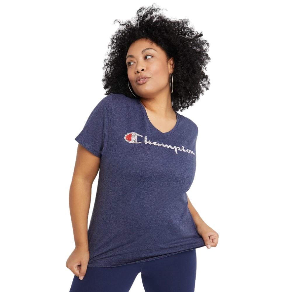 Champion T-Shirt Femenino Plus V Neck Tee Graphic Imperial Indigo Heather