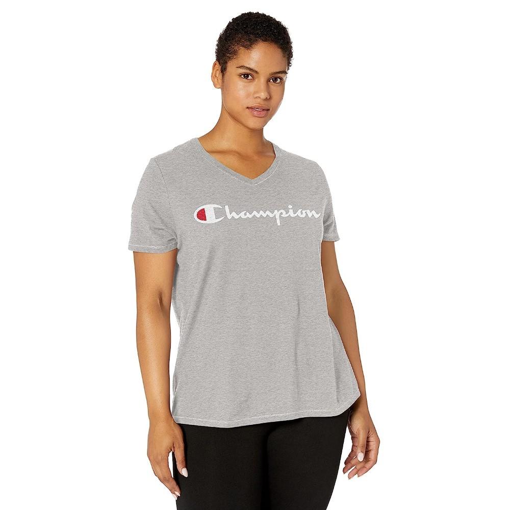 Champion T-Shirt Femenino Plus V Neck Tee Graphic Oxford Gray