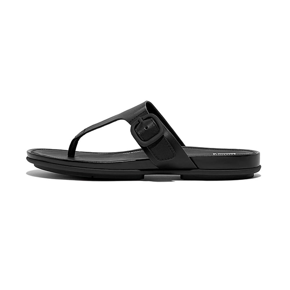 FitFlop Sandalias Femenino Gracie Rubber-Buckle Leather Toe-Post Sandals All Black