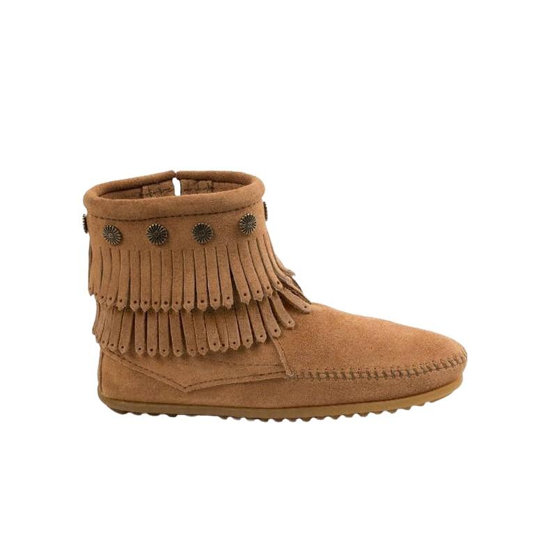 Minnetonka Femenino Double Fringe Side Zip Taupe