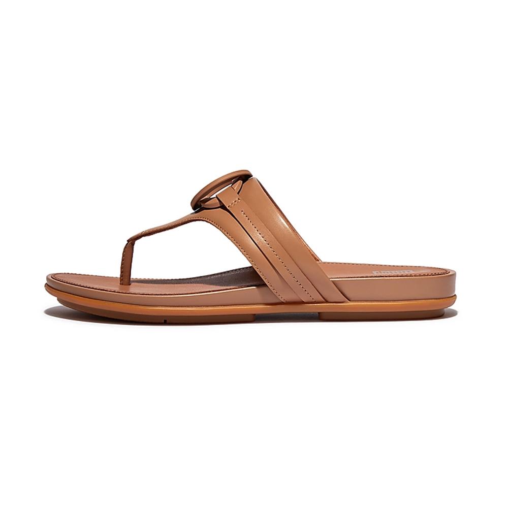 FitFlop Sandalias Femenino Gracie Rubber-Circlet Leather Toe-Post Sandals Latte Tan