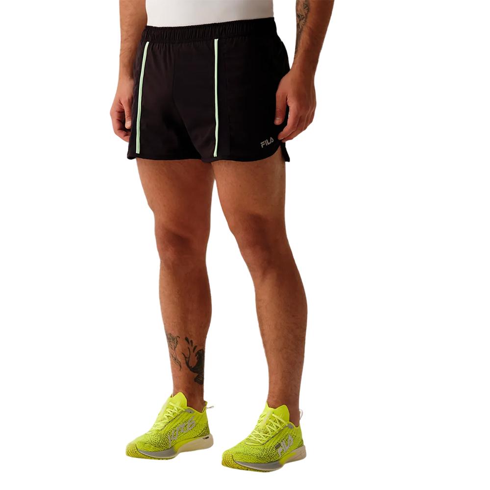 Fila Shorts Masculino Running Run Racer Black/Green Fluor Light