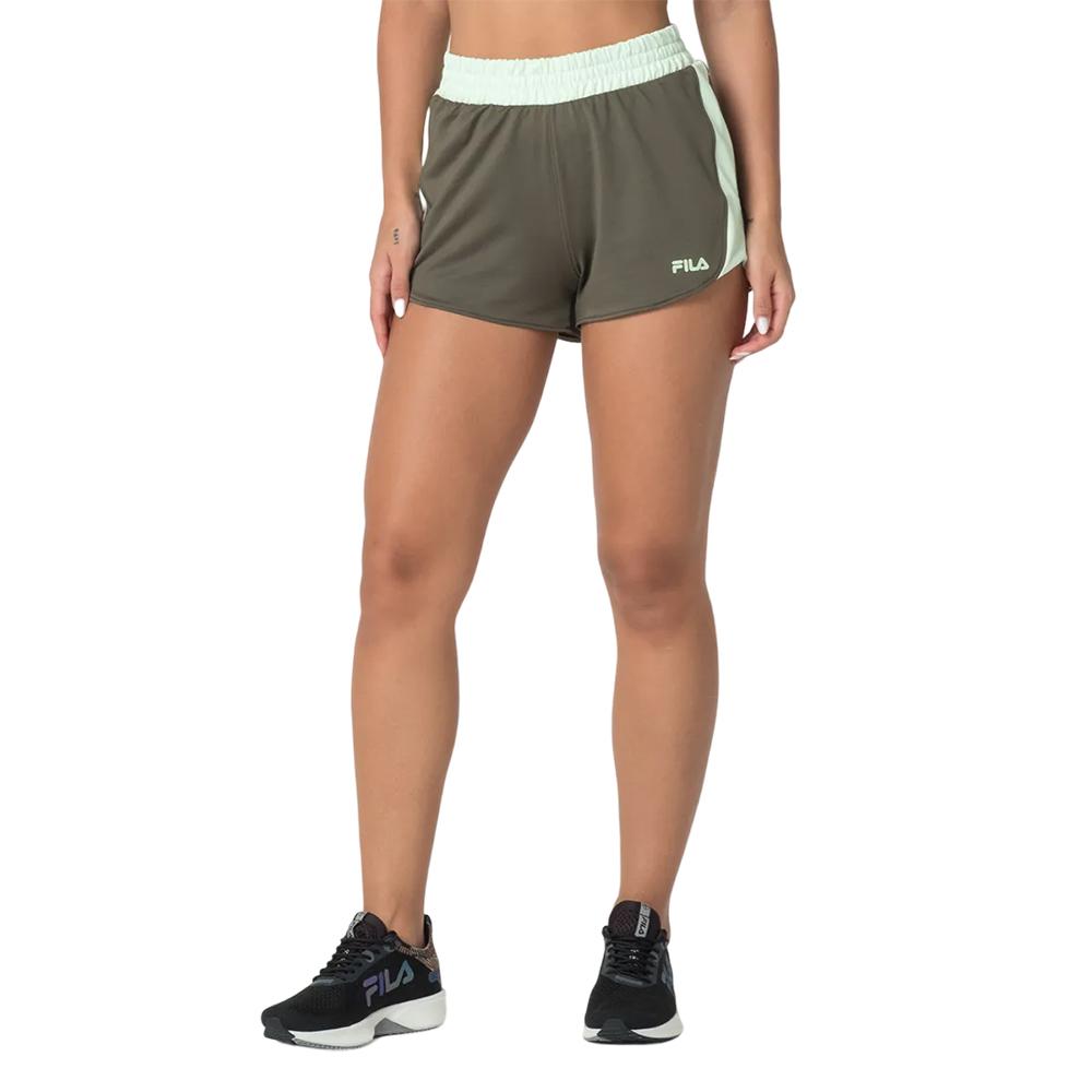 Fila Shorts Femenino Running Block Sports Olive Green/Light Pastel Green