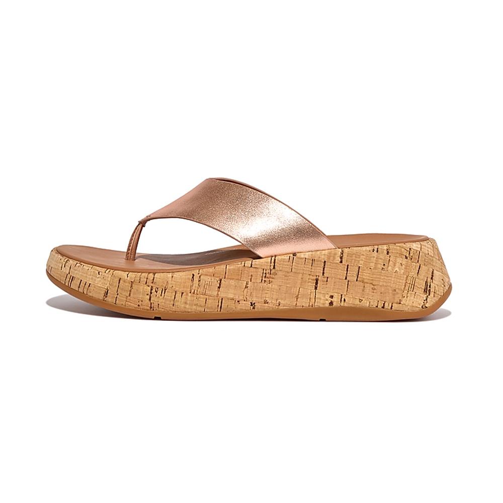 FitFlop Sandalias Femenino F-Mode Leather/Cork Flatform Toe-Post Sandals Rose Gold