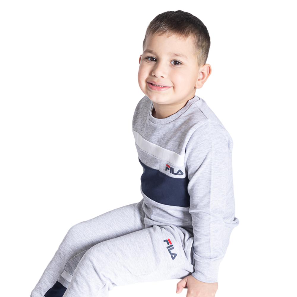 Fila Remeras Niños Gate Cut & Sew Colour Block Crew Light Grey Marl/Fila Navy/White