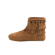 Minnetonka Femenino Double Fringe Side Zip Taupe