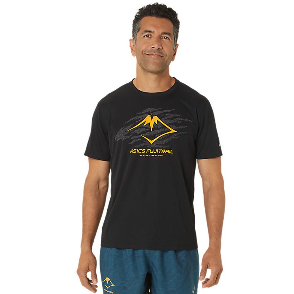 Asics Remeras Masculino Running Fujitrail Logo Ss Top Performance Black/Carbon/Fellow Yellow