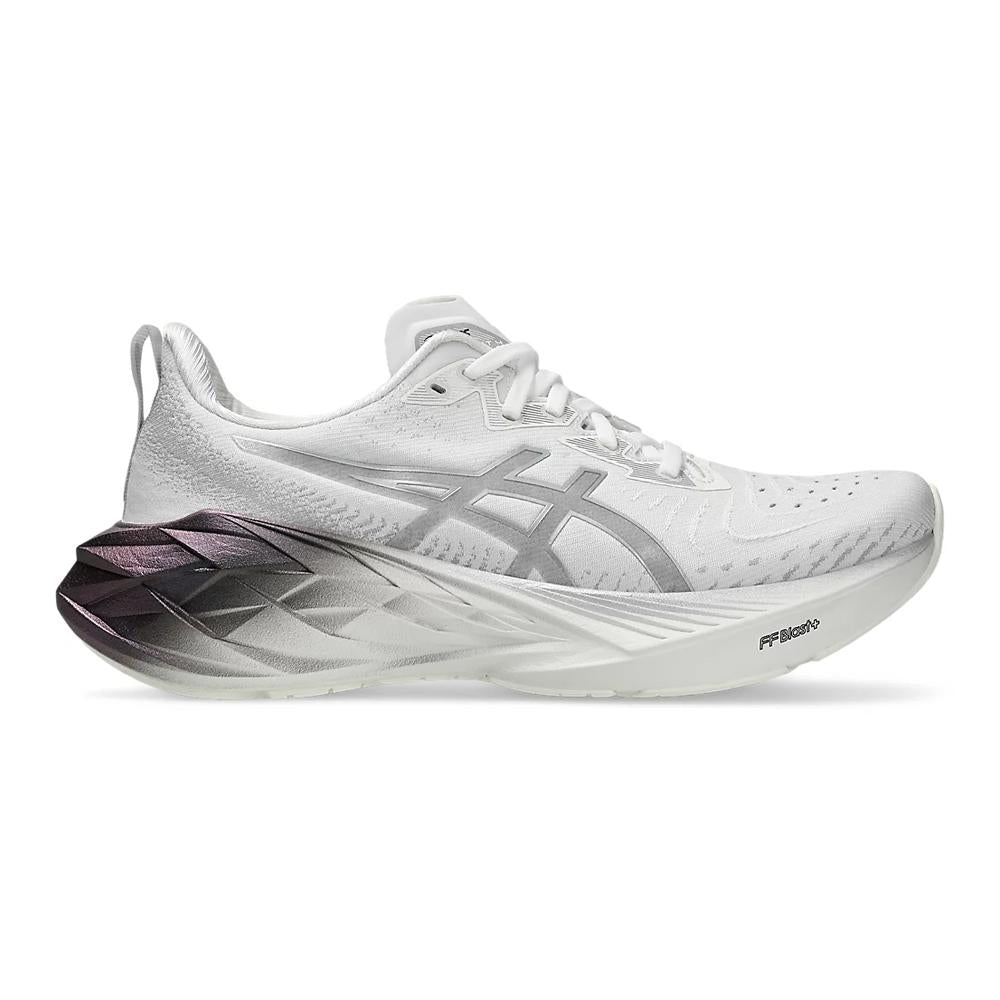 Asics Running Femenino Novablast 4 Platinum Real White/Pure Silver