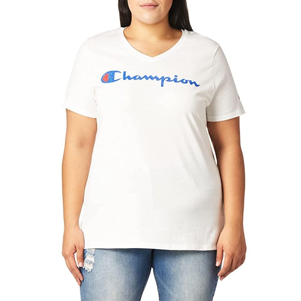 Champion T-Shirt Femenino Plus V Neck Tee Graphic White