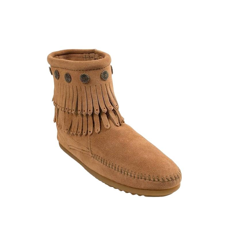 Minnetonka Femenino Double Fringe Side Zip Taupe