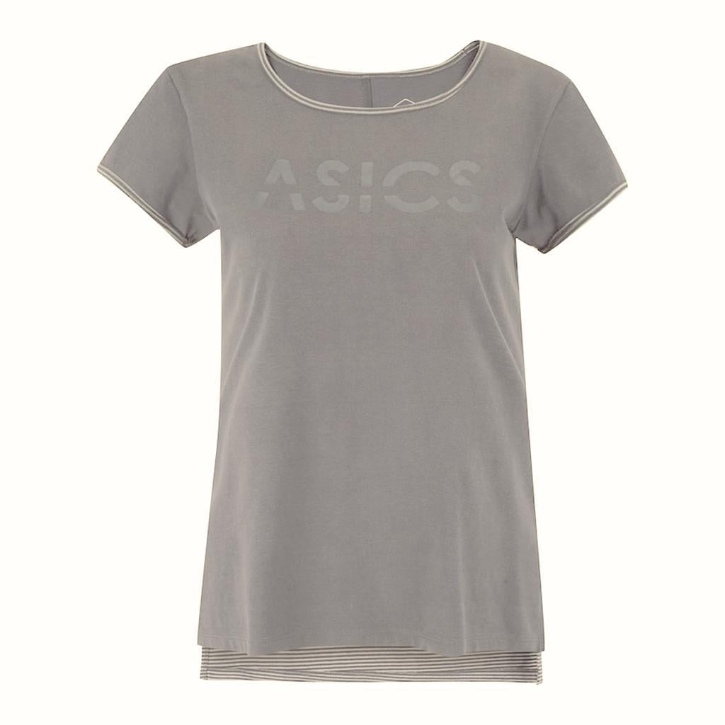 Asics Training Femenino Training Stripe Ss Tee Gris Oscuro